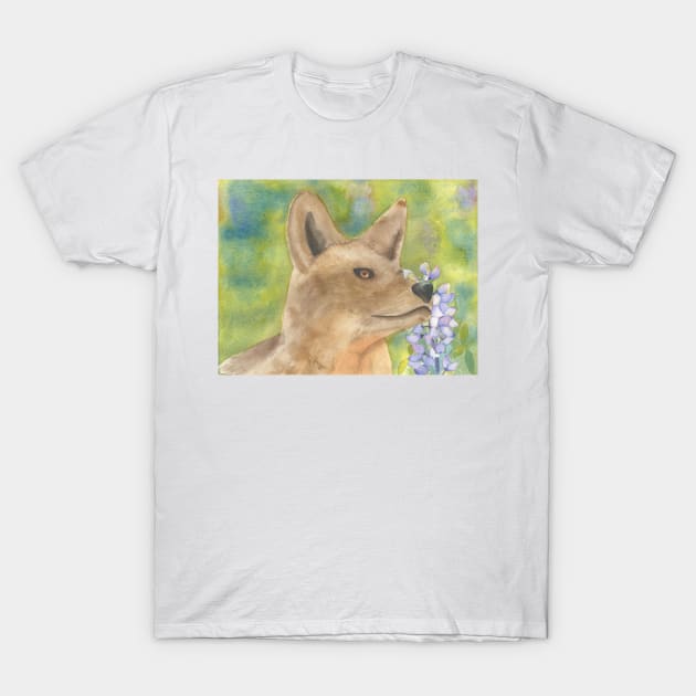 Coyote With Lupine T-Shirt by Sharon Rose Art